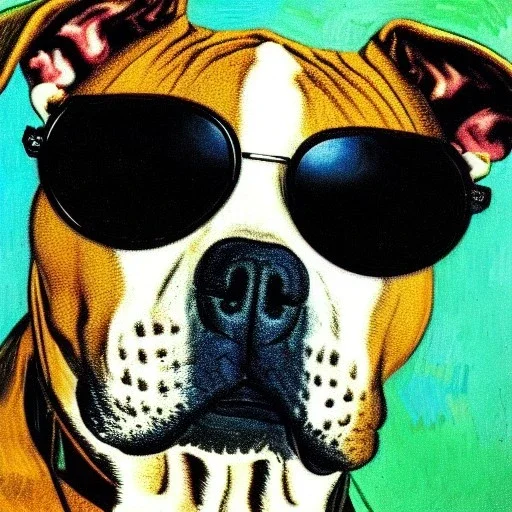 photoraelism Portrait of a pitbull wearing sunglasses by Van Gogh