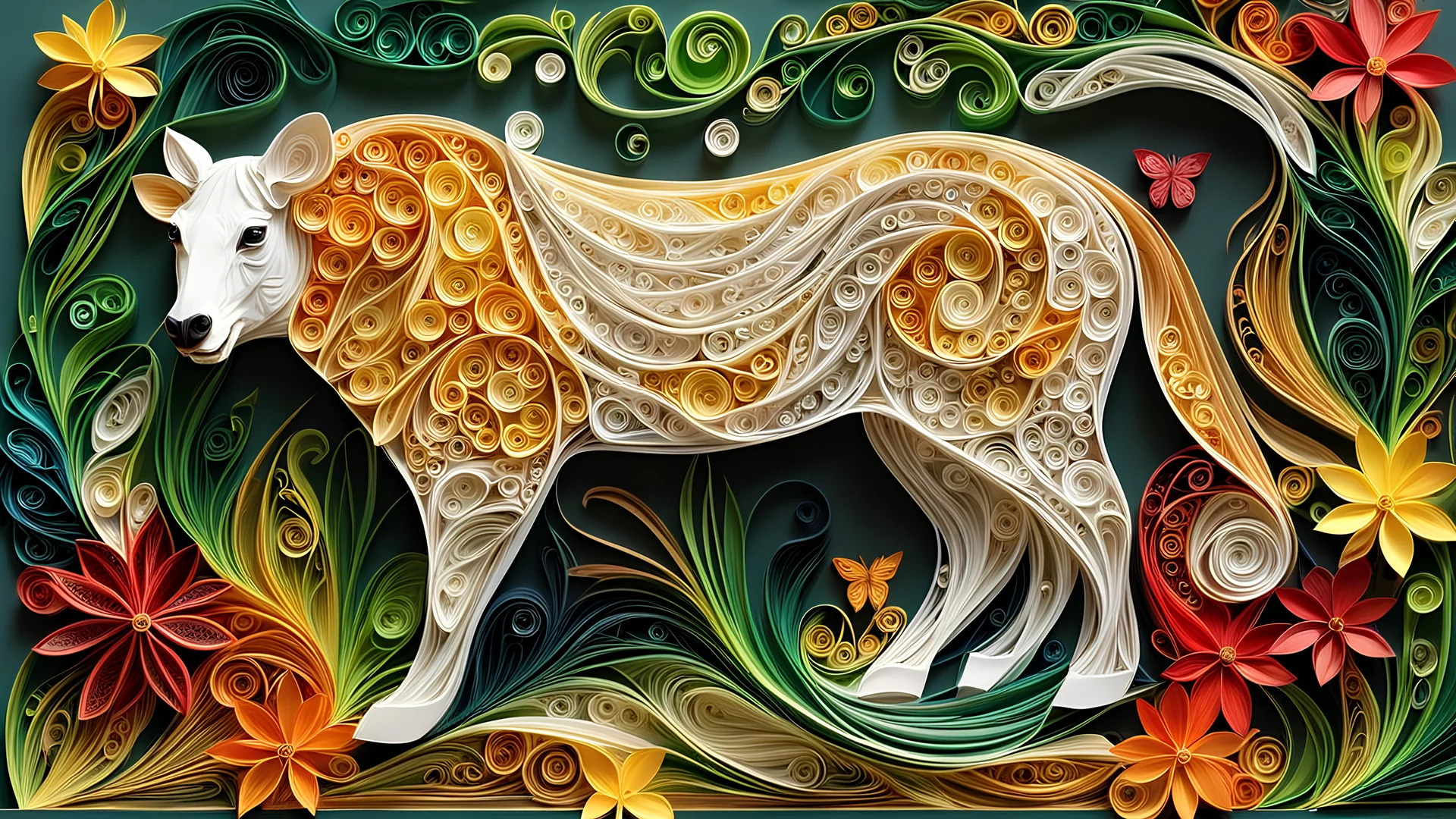 Paper quilling art of an award-winning photo of an animal, hyperrealistic, natural habitat <lora:xl_real_beta1:0.7>, Intricate, delicate, curling, rolling, shaping, coiling, loops, 3D, dimensional, ornamental