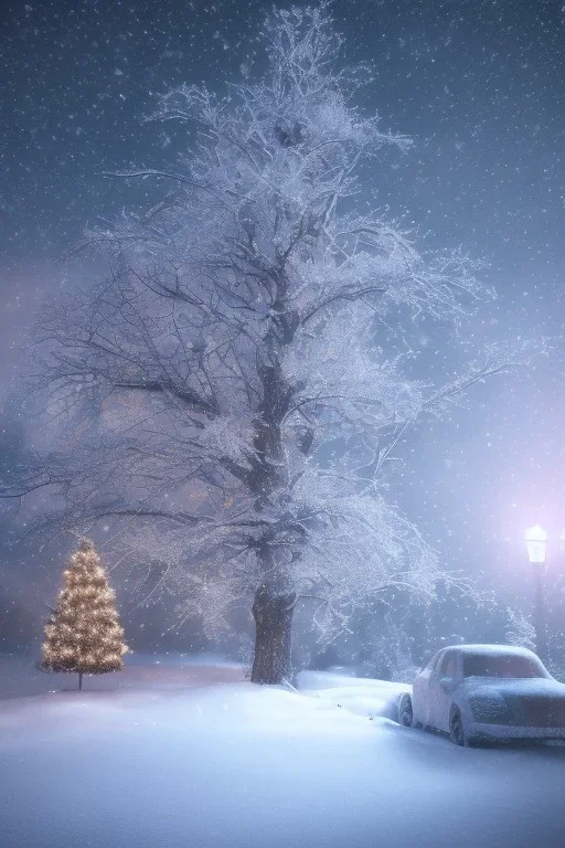 Realistic night christmas, snow, 4k, big tree christimas