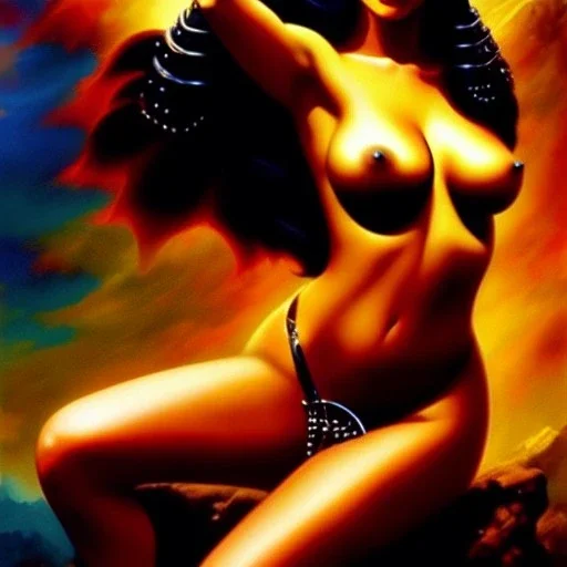 portrait oil on canvas, beautiful busty Dejah Thoris Riding a Great Tiger, minimal armor,comic book cover, mystical colors,insanely detailed,realistic,intrincate detail, 16k resolution, masterpiece,Frank Frazetta,Alex Horley, Simon Bisley,