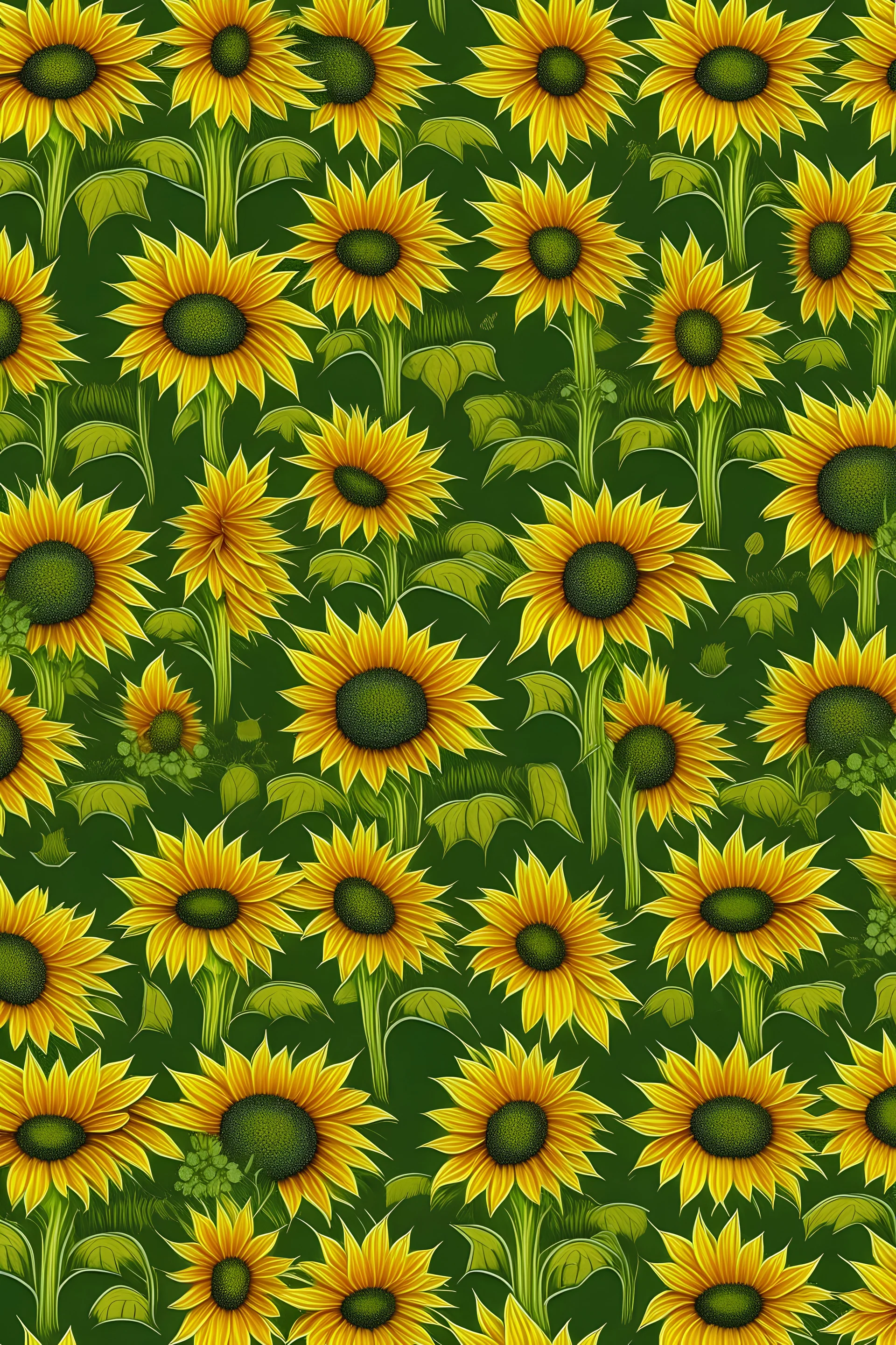 Infinite pattern, tilable, flat texture,wool texture, sunflowers, nature, photorealistics effects,