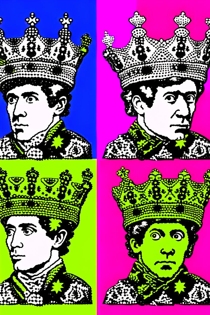 cultural revolution in the England with the king wearing crown in the style of andy warhol