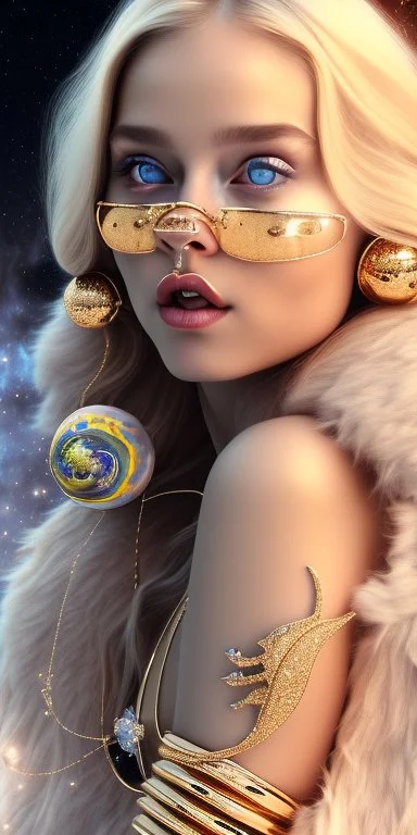 brown eyes, laugh, blonde sophie hennie cute young woman singing at saturns europa moon, golden jewelry, ice cold, winter, magnificent, majestic, highly intricate, incredibly detailed, ultra high resolution, complex 3d render,renaissance painting