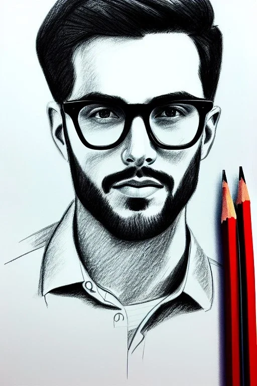 Pencil sketch of a Man with Glasses on lined paper