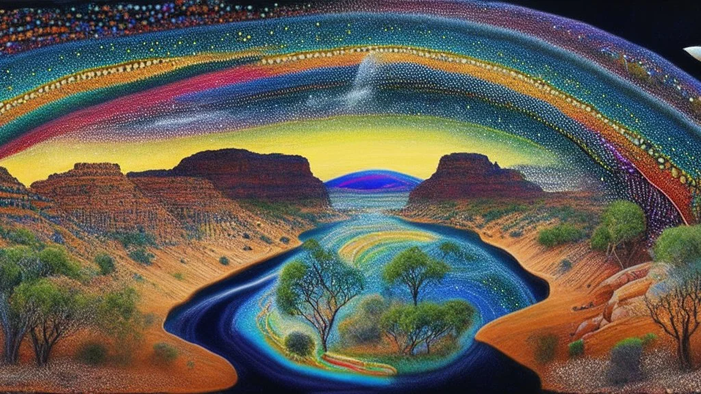 Dreaming Dreamtime Everywhen world-dawn ancestral past ancestral present unfixed in time abiding events serpent rainbow flat earth heavy rainstorms hills gorges creeks rivers kimberley