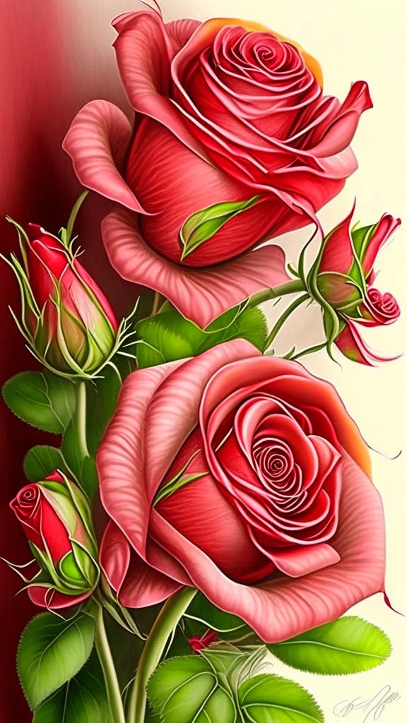 Valentines day flowers, art, drawing, very realistic, detailed, vibrant colors.