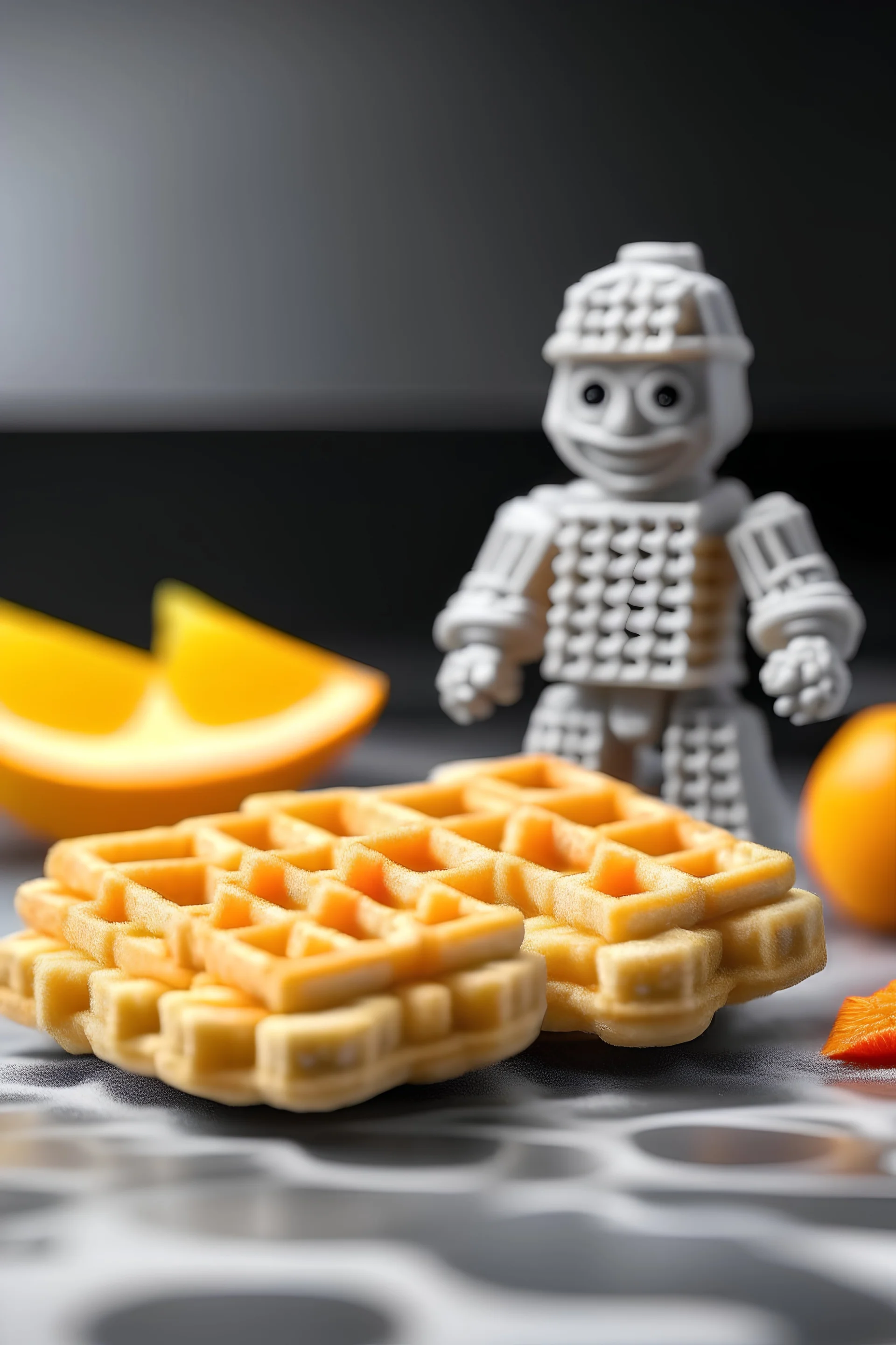 Waffelnsoldat mit Früchten und Pudenzucker