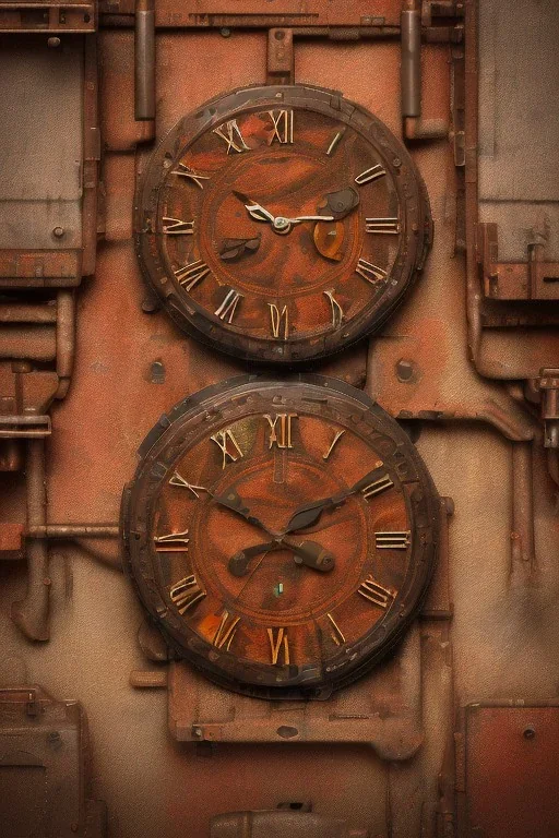 african portrait in rusted clocks, clock face, rust, scaffolding, ghana colours, cyberpunk, high detail