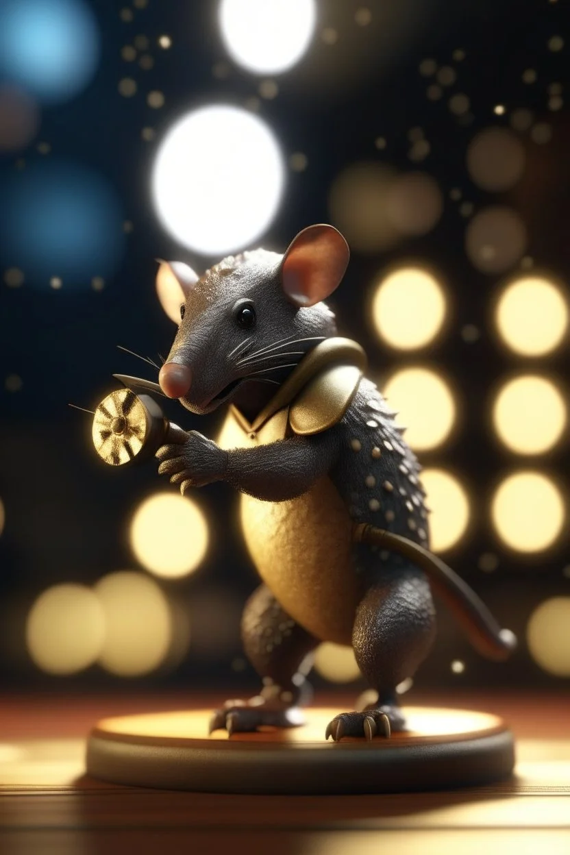 armadillo with bow tie sending a shuriken into a glass statue, bokeh like f/0.8, tilt-shift lens 8k, high detail, smooth render, down-light, unreal engine, prize winning, in the style of fallout 4 and gta 4