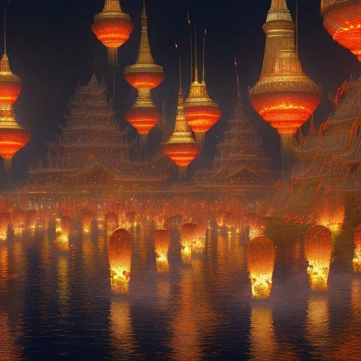 concept art, river lanterns on the eve of ullambana festival, high resolution, by james gurney, king sejong, yi jeong, yi jing, artstation