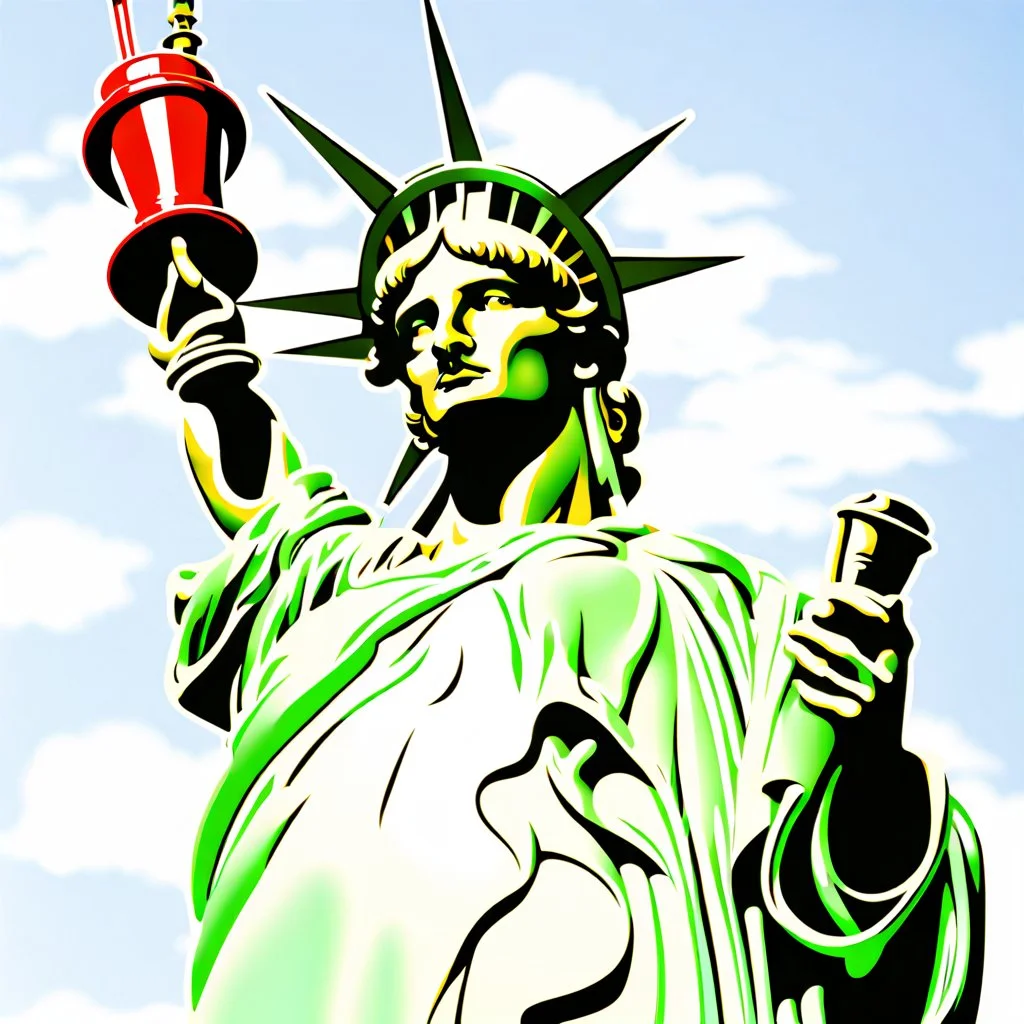 The Statue of Liberty holding various objects