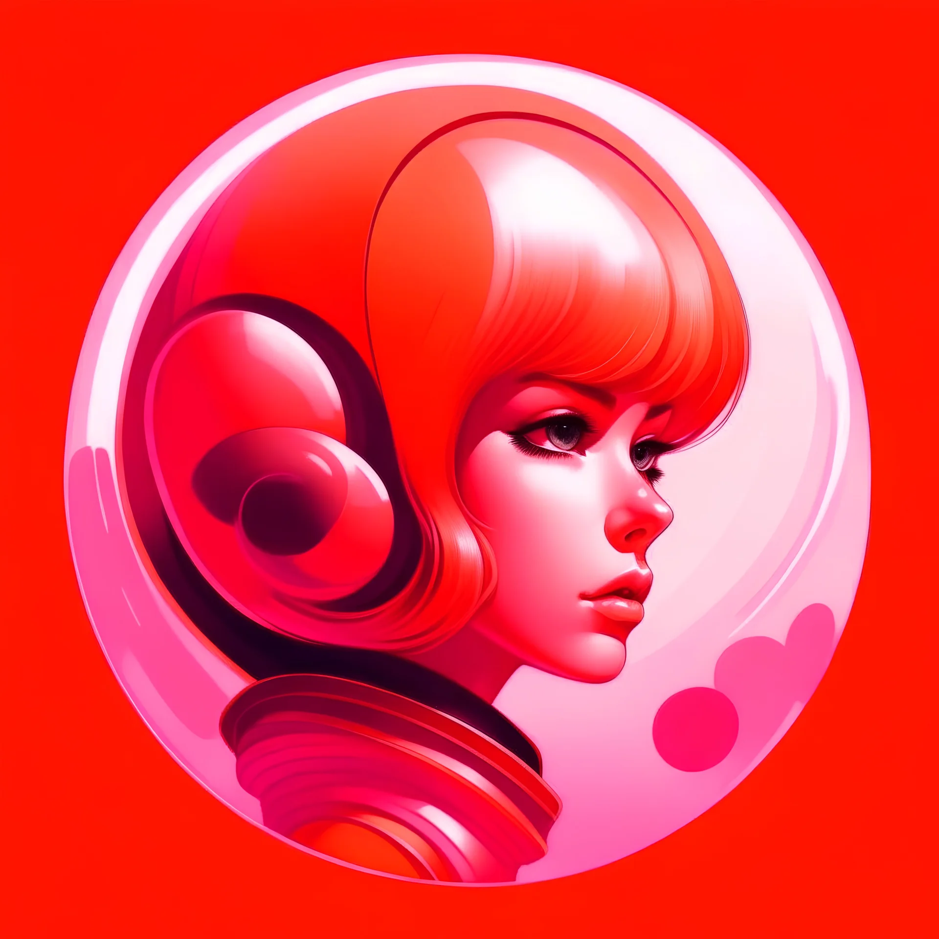 Retro futuristic hair pink and orange, b, in a bubble