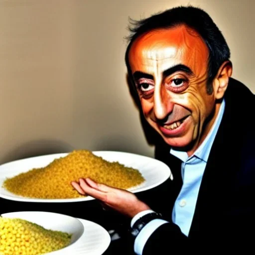 Zemmour, in jellaba, eating couscous