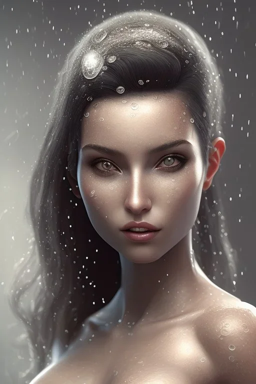 Portrait Gina Ortega face, texture skin,Crystal black eyes, long black hair, wearing The família addams, realistic, 4k, intricate, best quality, fog particles, fire particles, octane render, vray, sword fire, rain