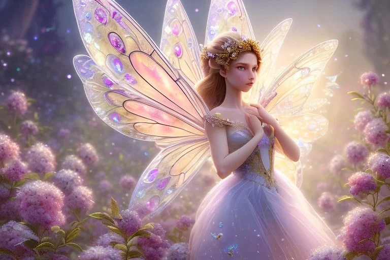 one very little beautiful fairy on a big crystal subtle flower in a galactic ambiance, transparent petals, delicate colors, in the foreground, full of details, smooth, bright sunshine，soft light atmosphere, light effect，vaporwave colorful, concept art, smooth, extremely sharp detail, finely tuned detail, ultra high definition, 8 k, unreal engine 5, ultra sharp focus