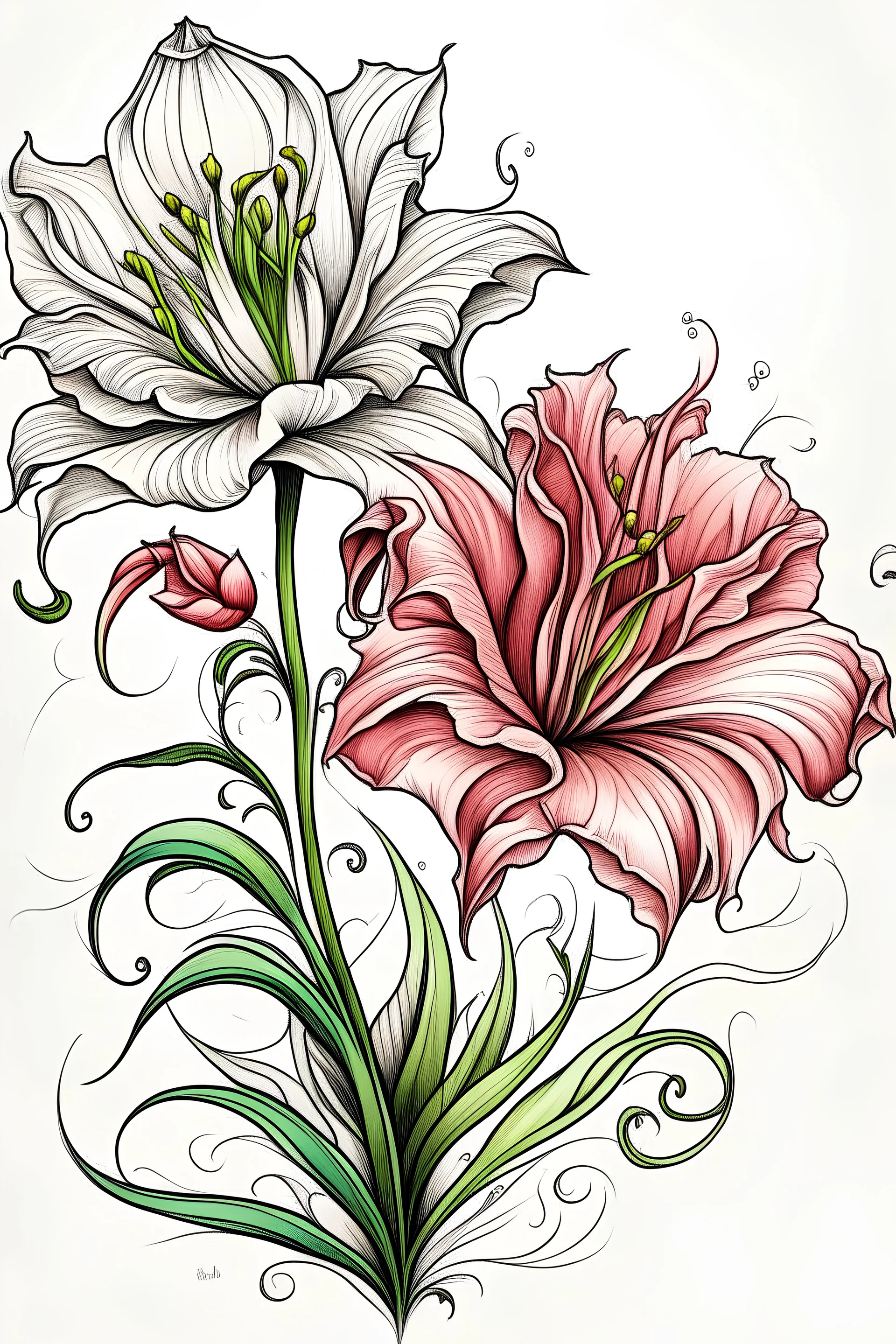 tattoo design drawing of a carnation and a lily