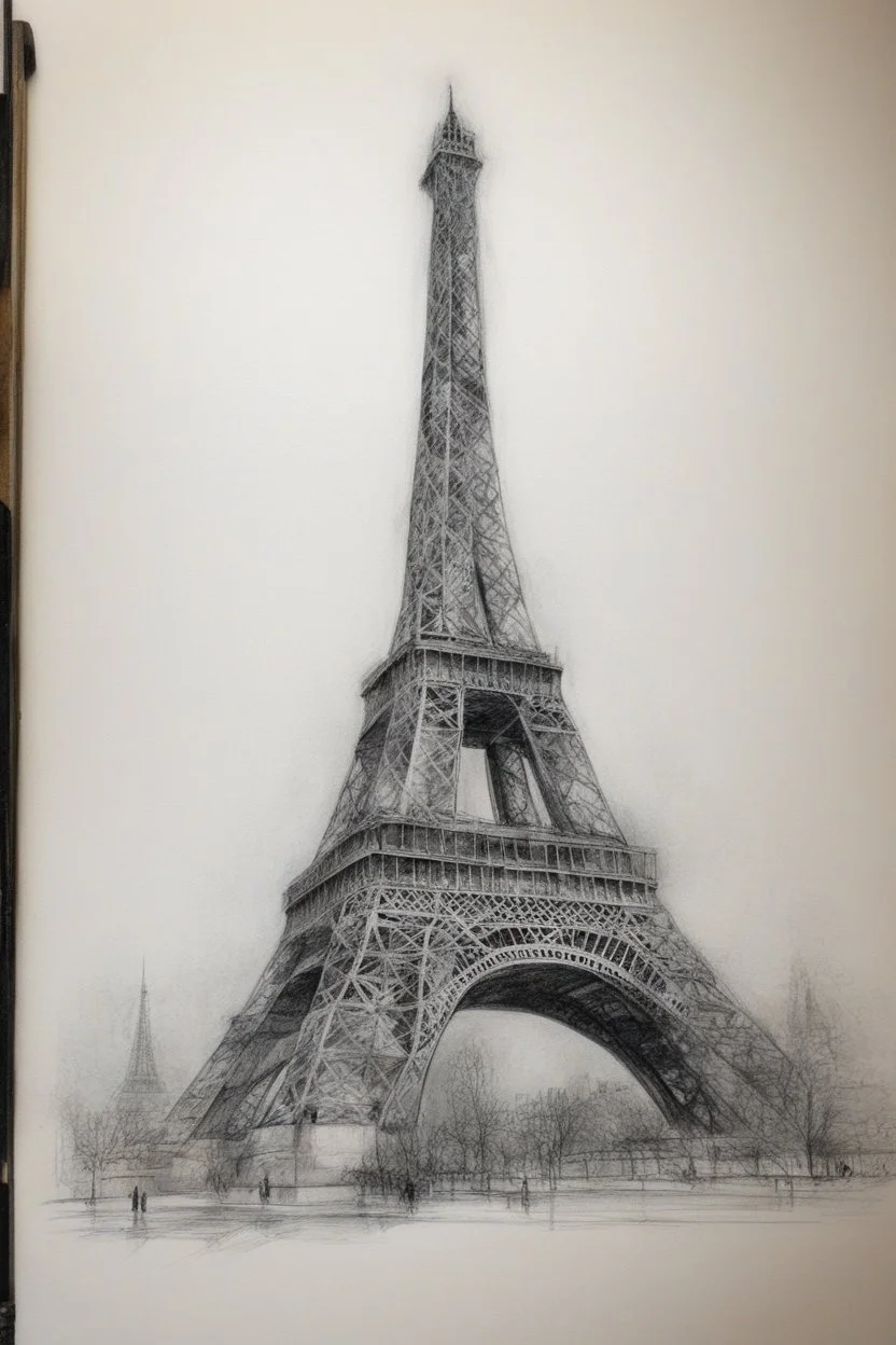 A rough pencil sketch of the Eiffel Tower