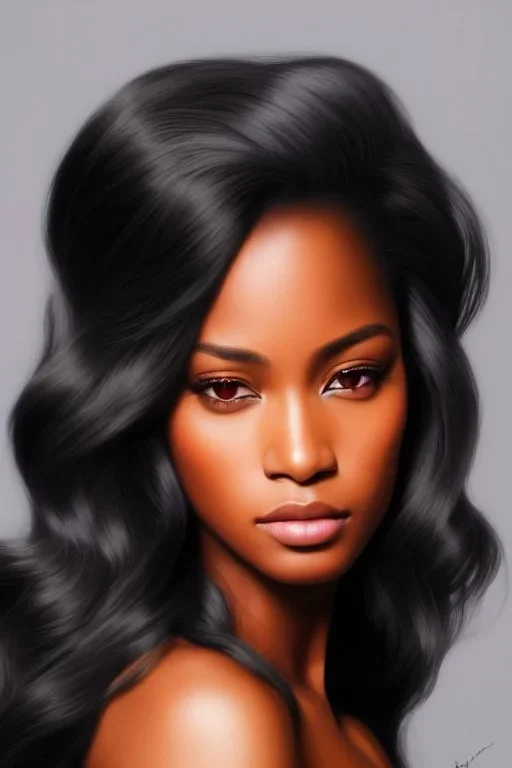 8k 4d photo realistic Highly detailed portrait of stunningly beautiful black woman with long silky hair, by Bryan Lee O'Malley, by Cliff Chiang, by Greg Rutkowski, portrait illustration, cute fine face, pretty face, realistic shaded perfect face, symmetrical eyes, perfect eyes, fantasy setting