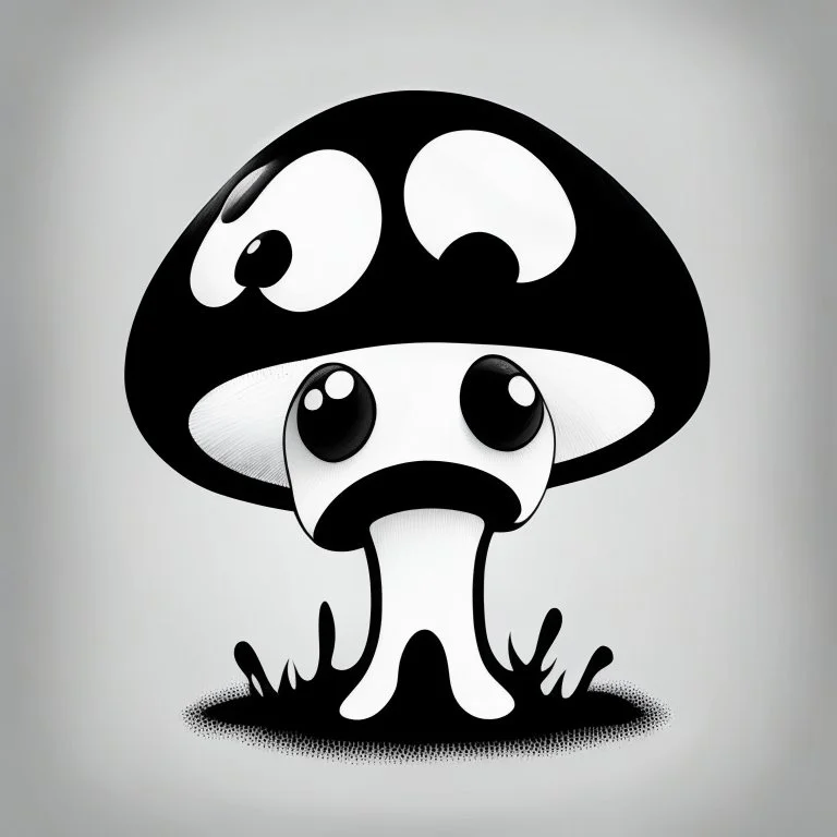 mushroom, black and white, cartoon, drawing, cute, creature, simple, mouth