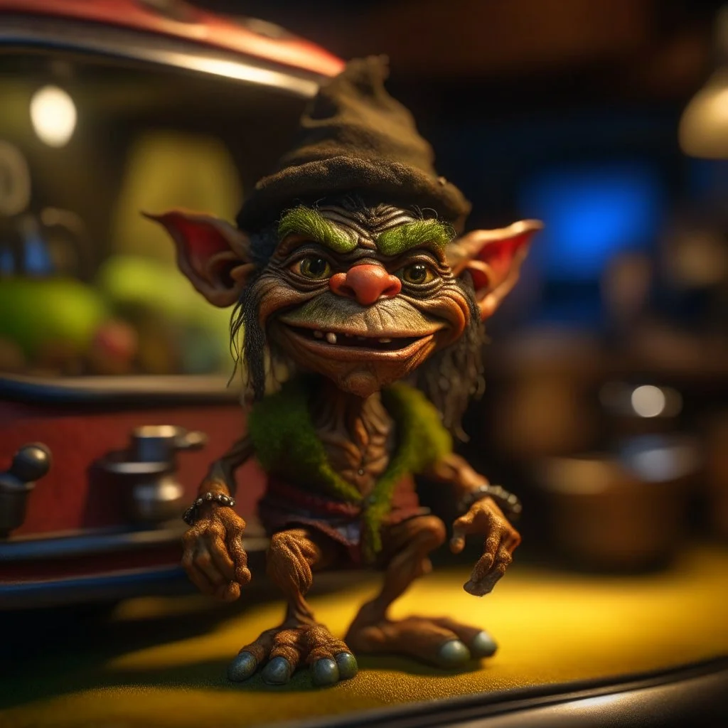 hairy pimp groove funk goblin gremlin hippie in weird home camper, prize winning oil painting, ,bokeh like f/0.8, tilt-shift lens 8k, high detail, smooth render, down-light, unreal engine