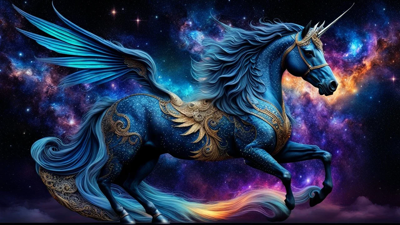 horse-dragon stunning weird hybrid , ghostly wings, symmetrical, galaxy, stars, fantasy, sci-fi, high detailed, intricate detail, deep colors, hight textures, glitch, metallic shine, sharp focus, 64 megapixels, surreal fantasy mood, masterpiece