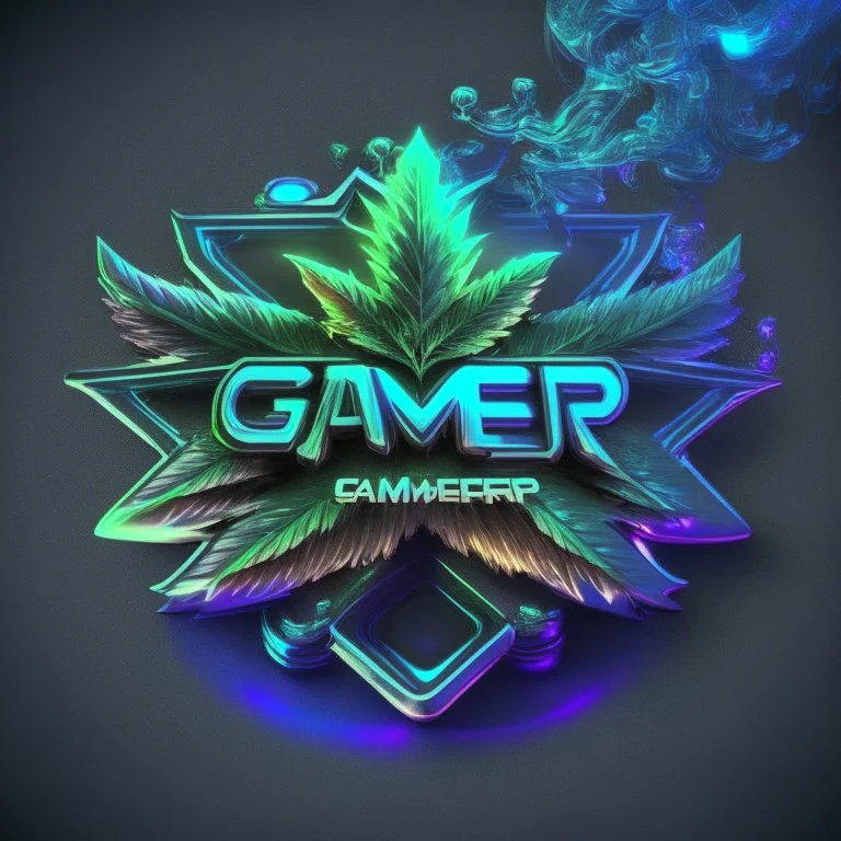 Gammer streammer pro holographic weed smoke logo shiny 3d metaverse