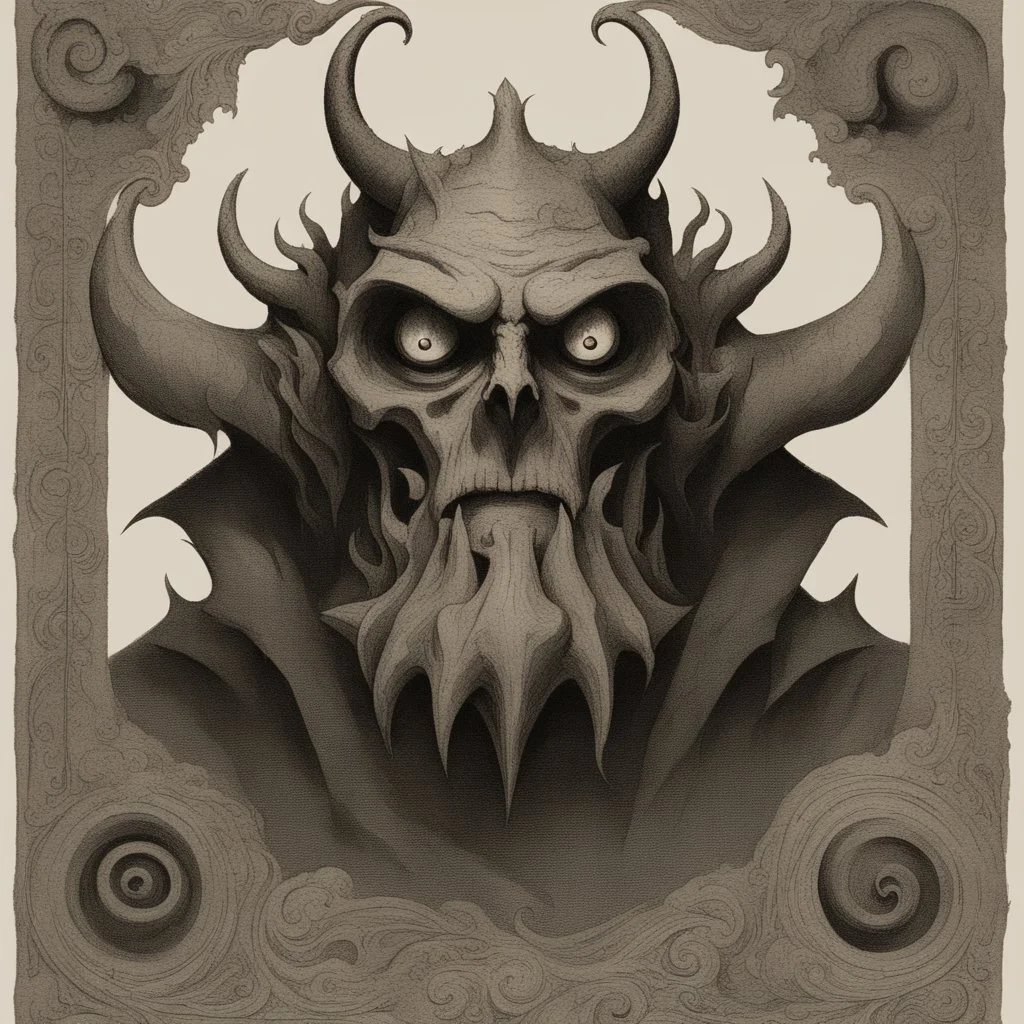 in demonology the minion of hades depicted from a scan of an old scroll in a logo format