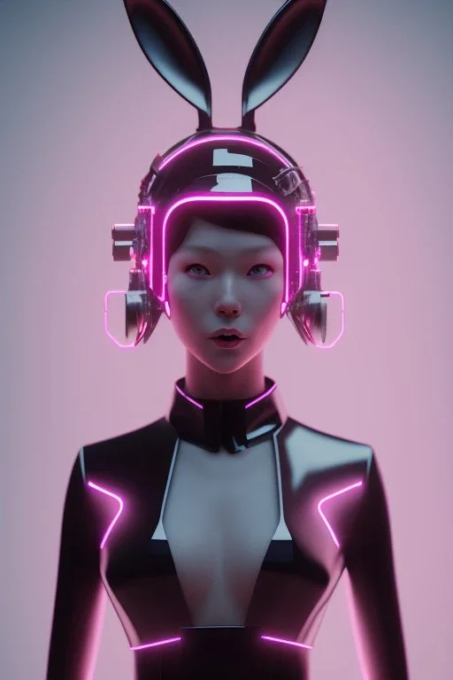 Portrait, Front image, cyberpunk Asian rabbit mask, black pink color, latex dress, highly detailed, concept art, smooth, unreal engine 5, god rays, ray tracing, RTX, lumen lighting, ultra detail, volumetric lighting, 3d, finely drawn, high definition, high resolution.