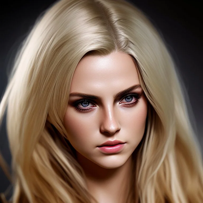 Photorealistic headshot of a fierce blonde assassin