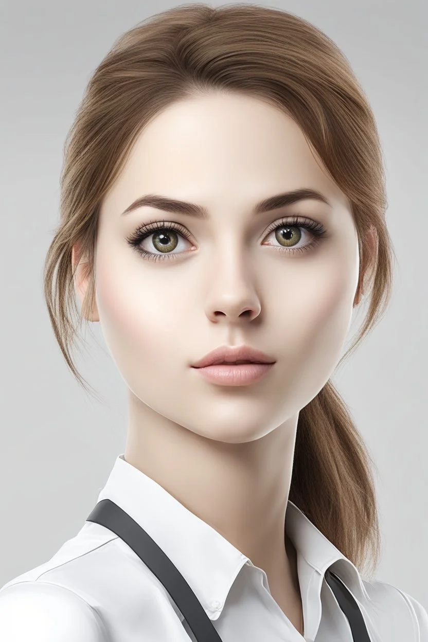 Professional Description To generate matching images, we need to specify the details more precisely, adding specific dimensions and specifications for each part of the face to achieve the best possible match. Here are more detailed descriptive steps: 1. Eyes Shape: The eyes are oval in shape, with a slight slope at the outer corner of each eye. Size: Average in size relative to the width of the face. Distancing: The distance between the eyes is approximately equal to the width of one eye, wh