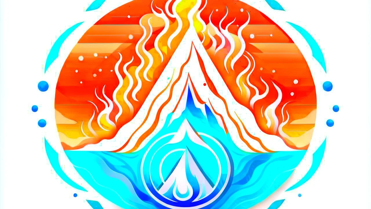 Generate a visually striking and memorable logo that embodies the principles of distinctiveness, simplicity, and memorability for "Prana Breathwork" using the Ice & Fire Transformation theme. Utilize a palette of Crisp Blue Ice, Pure White, and Vibrant Orange. Incorporate elements such as the Montanha de Gelo (Ice Mountain), symbolizing resilience, and the flickering Chama (Flame) for energy and vitality.