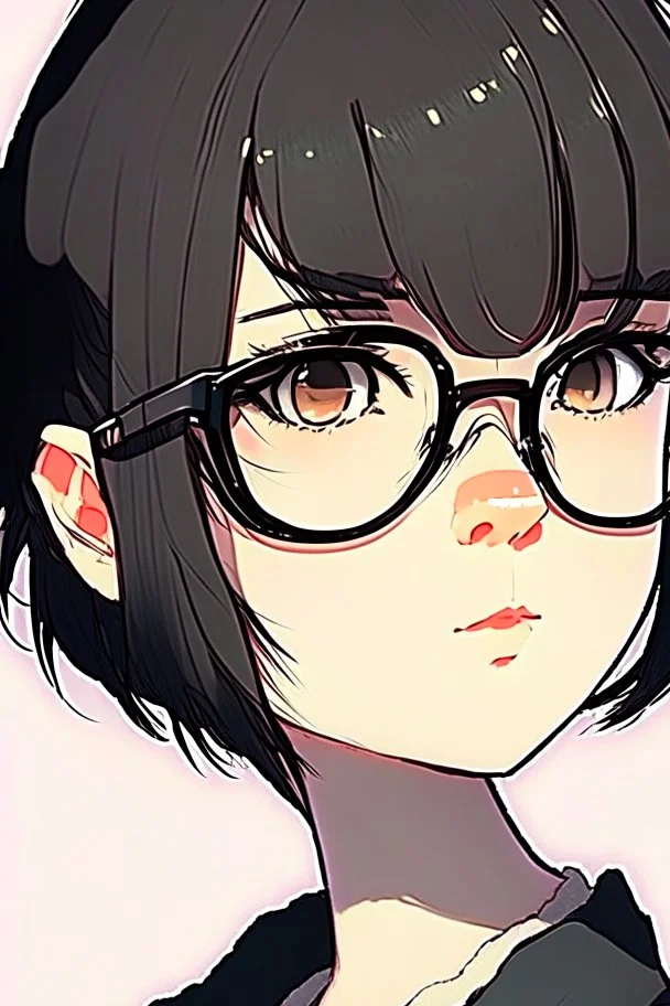 a close up of a person wearing glasses, kpop amino, flat icon, girl wearing round glasses, short black hair with bangs, dora the explorer as real girl, style of hajime isayama, profile picture 1024px, small round face, short bob hair, twitter pfp, photo of the girl, !!wearing modern glasses!!, || very anime