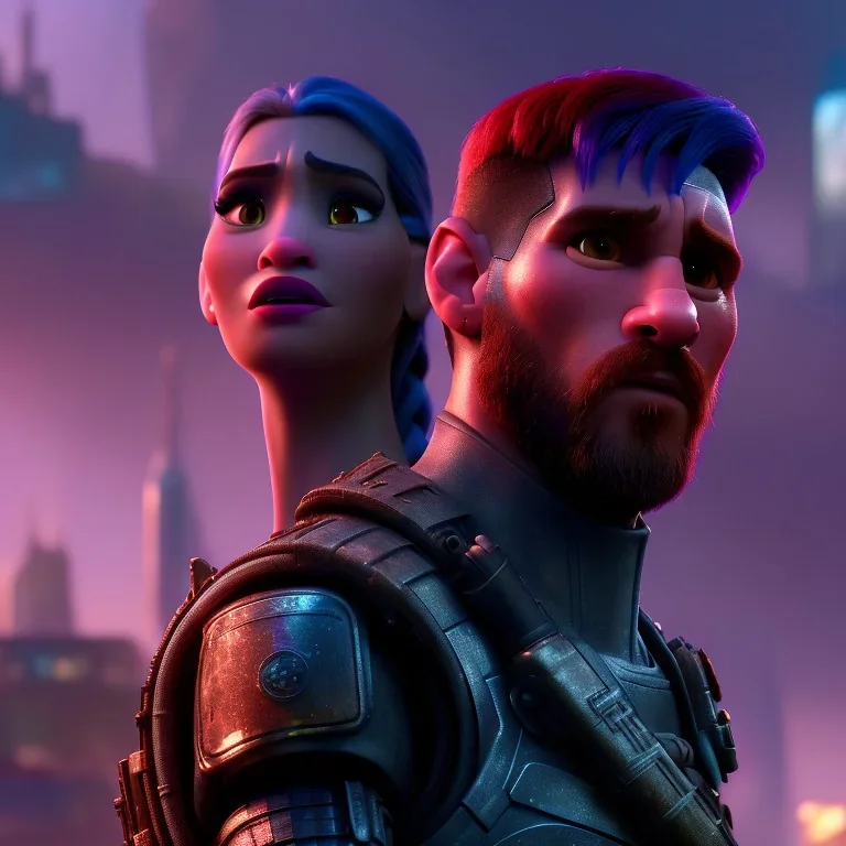 portrait post-apocalypse cyborgs perfect face lionel messi in a cyberpunk city, argentina logo sci-fi fantasy style, volumetric lighting, particales,highly detailed,cinamatic, deep colours,