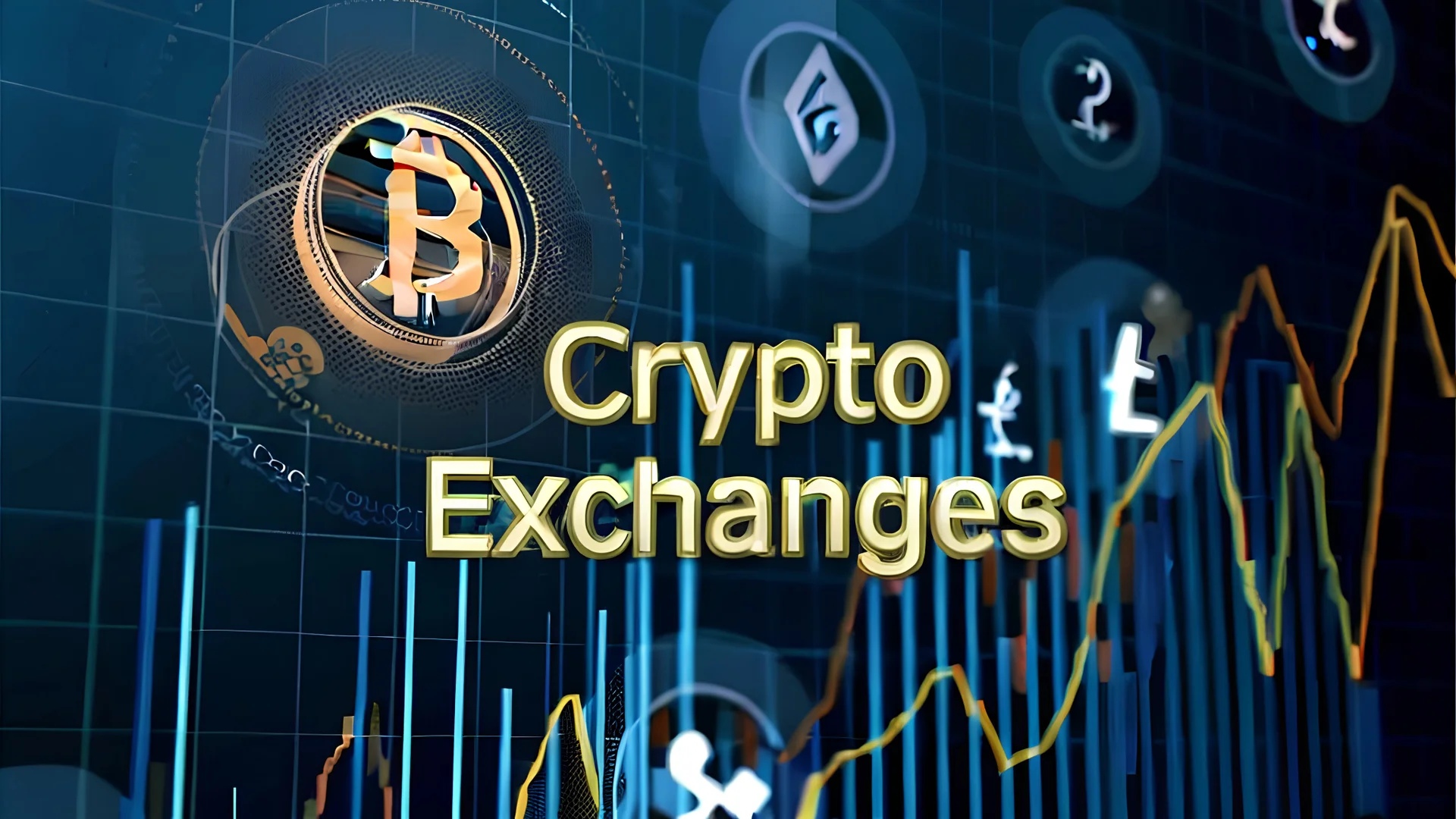 cryptocurrency exchange with different currencies and rates on large wall screen display