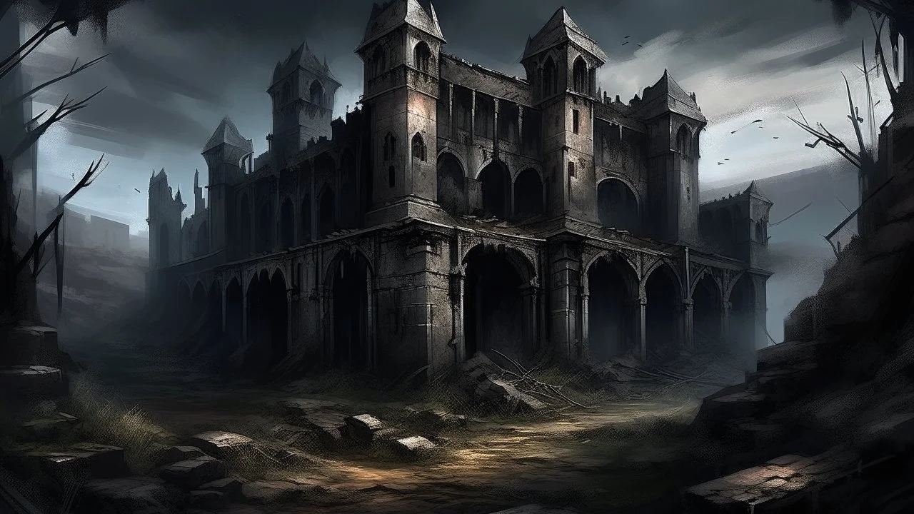 metal cover painting necrolord abandoned castle ruin dark dramatic light