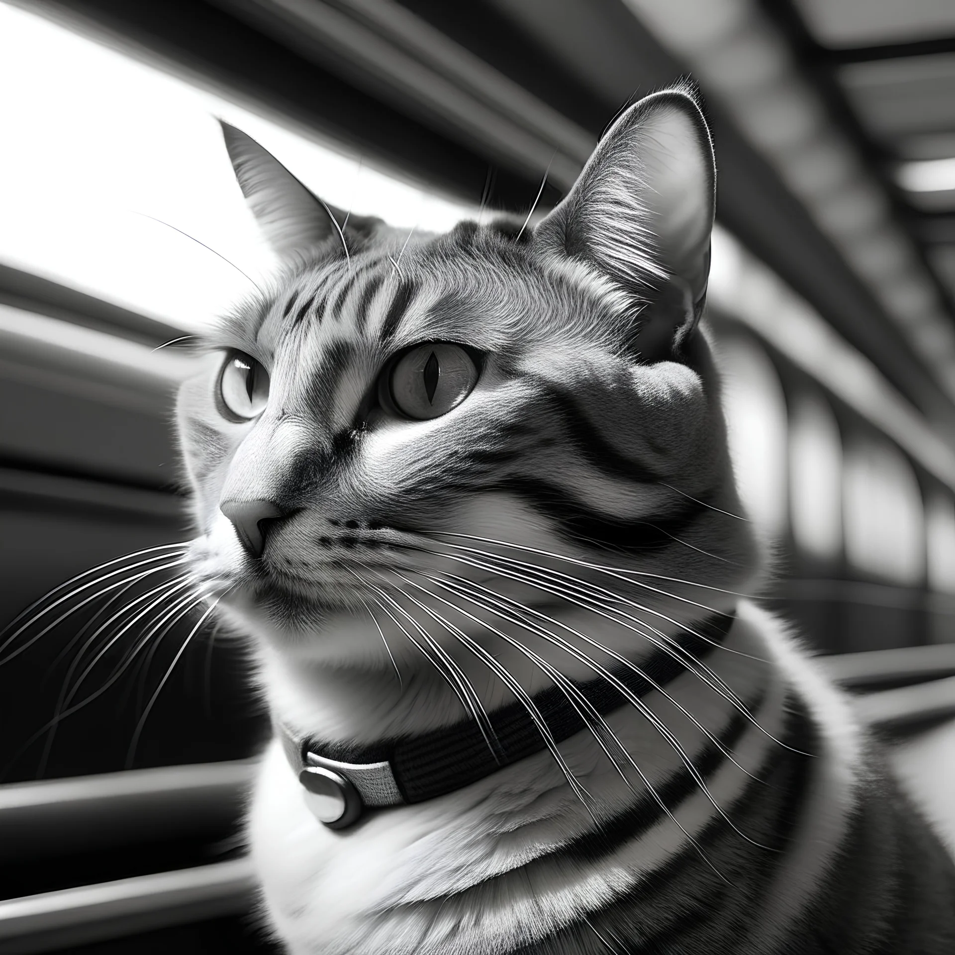 monorail cat with monocle in monochrome