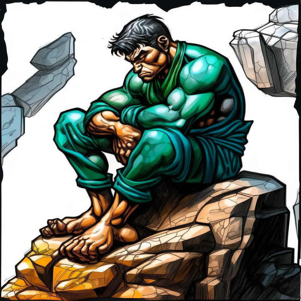 man sitting on a rock Lee Bermejo