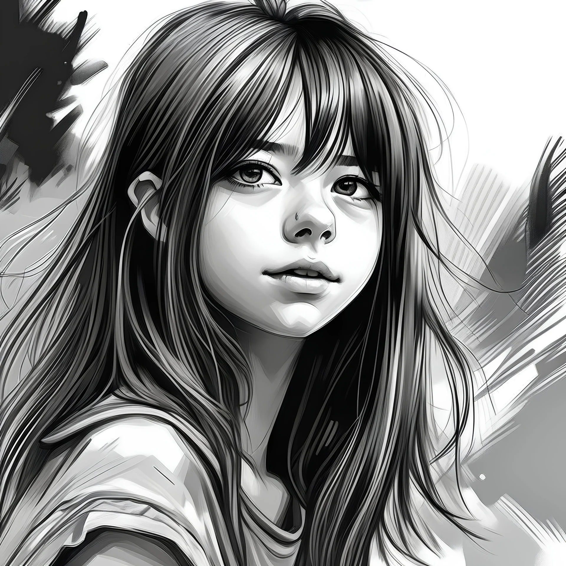 A black and white drawing, a girl beautifou draw