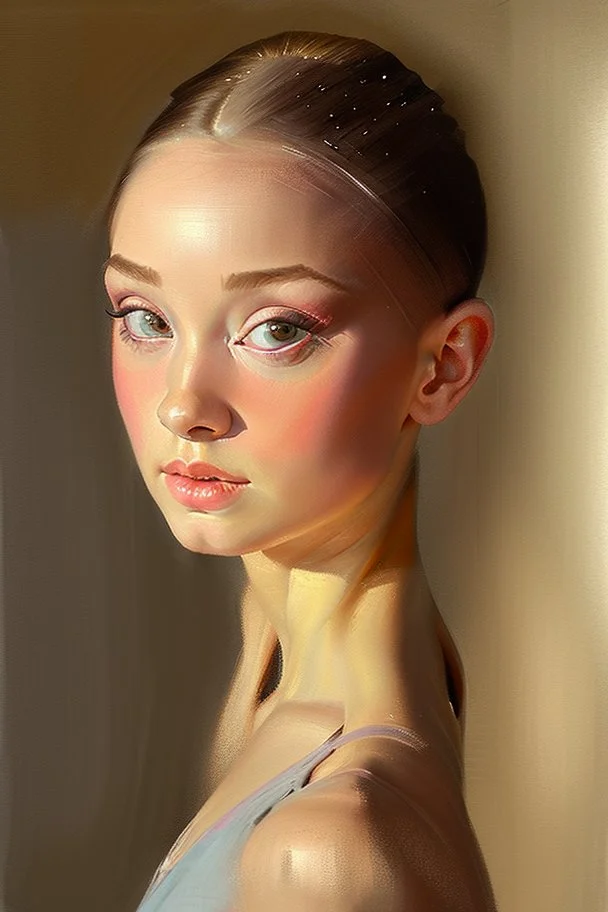 close up realistic portrait of a ballerina, stretching next to a mirror, in impasto style, thick strokes of oil paint, realistic thick textures