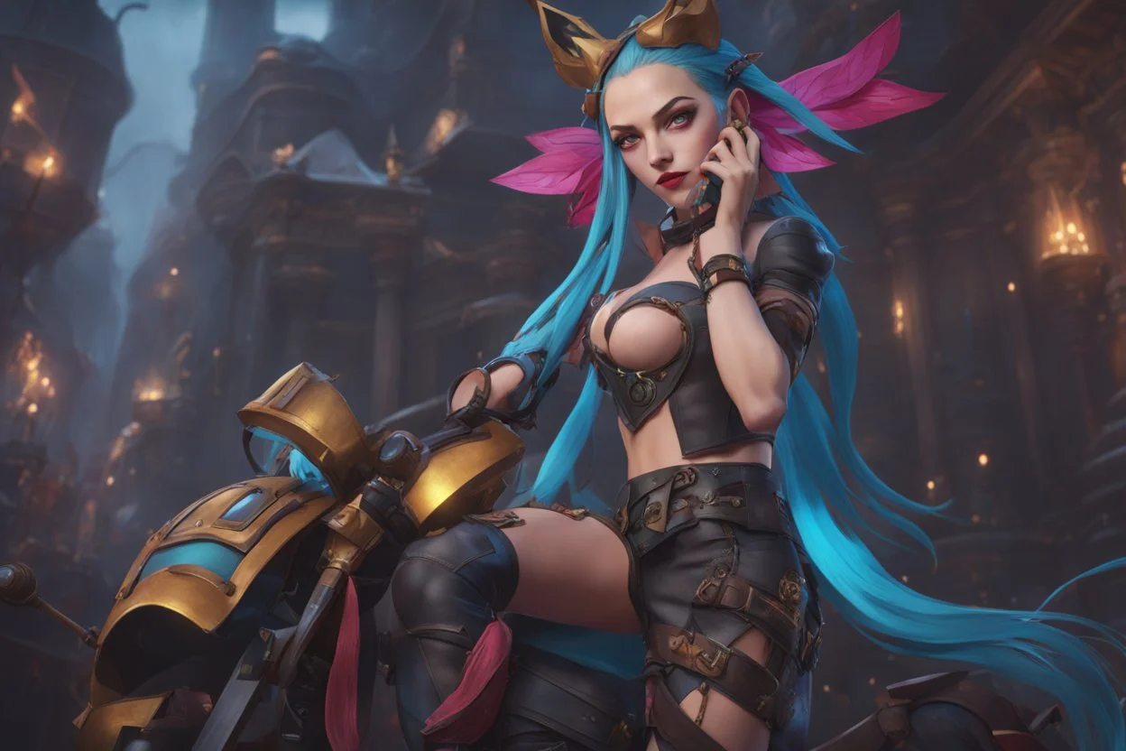 Jinx in 8k 3D animation artstyle, jinx model, league of legends them, full body, intricate details, highly detailed, high details, detailed portrait, masterpiece,ultra detailed, ultra quality