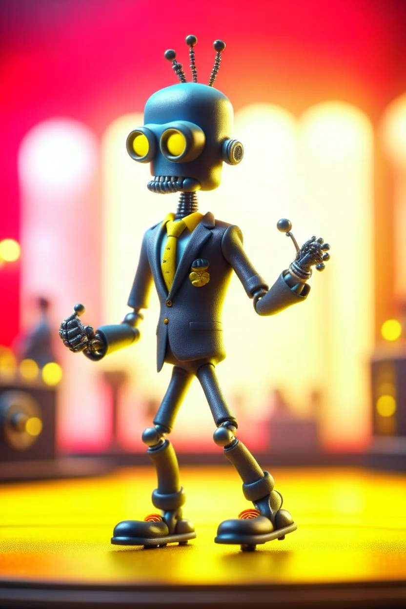 60s cute punk wesley snipeschat robot with suit and tie and rollerskates,on podium at festival, its such a perfect day, motion blur, smoke, 8k, downlight, soft light, depth of field, photorealism, trending on art station, some detail