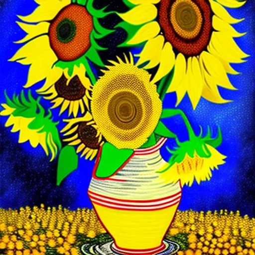 dibujo de un campo de girasoles con el estilo de Vincent van Gogh