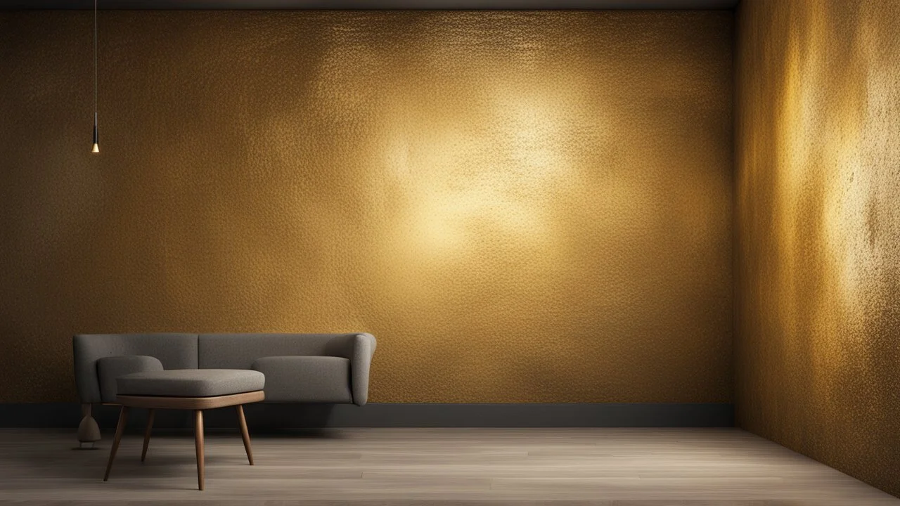 Hyper Realistic grungy-glowing-golden-blocked-wall textured room