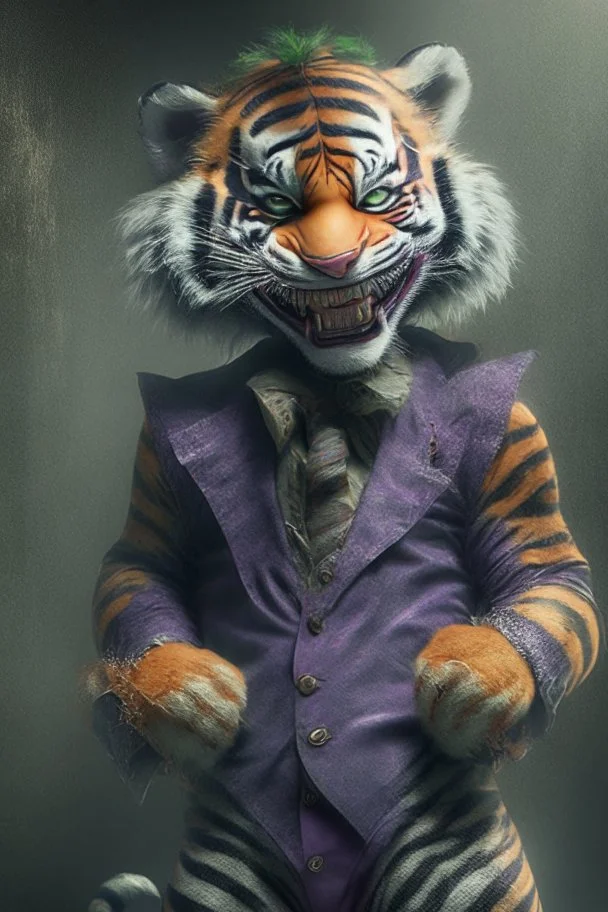 A picture of a cute tiger in the form of a joker, a professional, high JPEG image