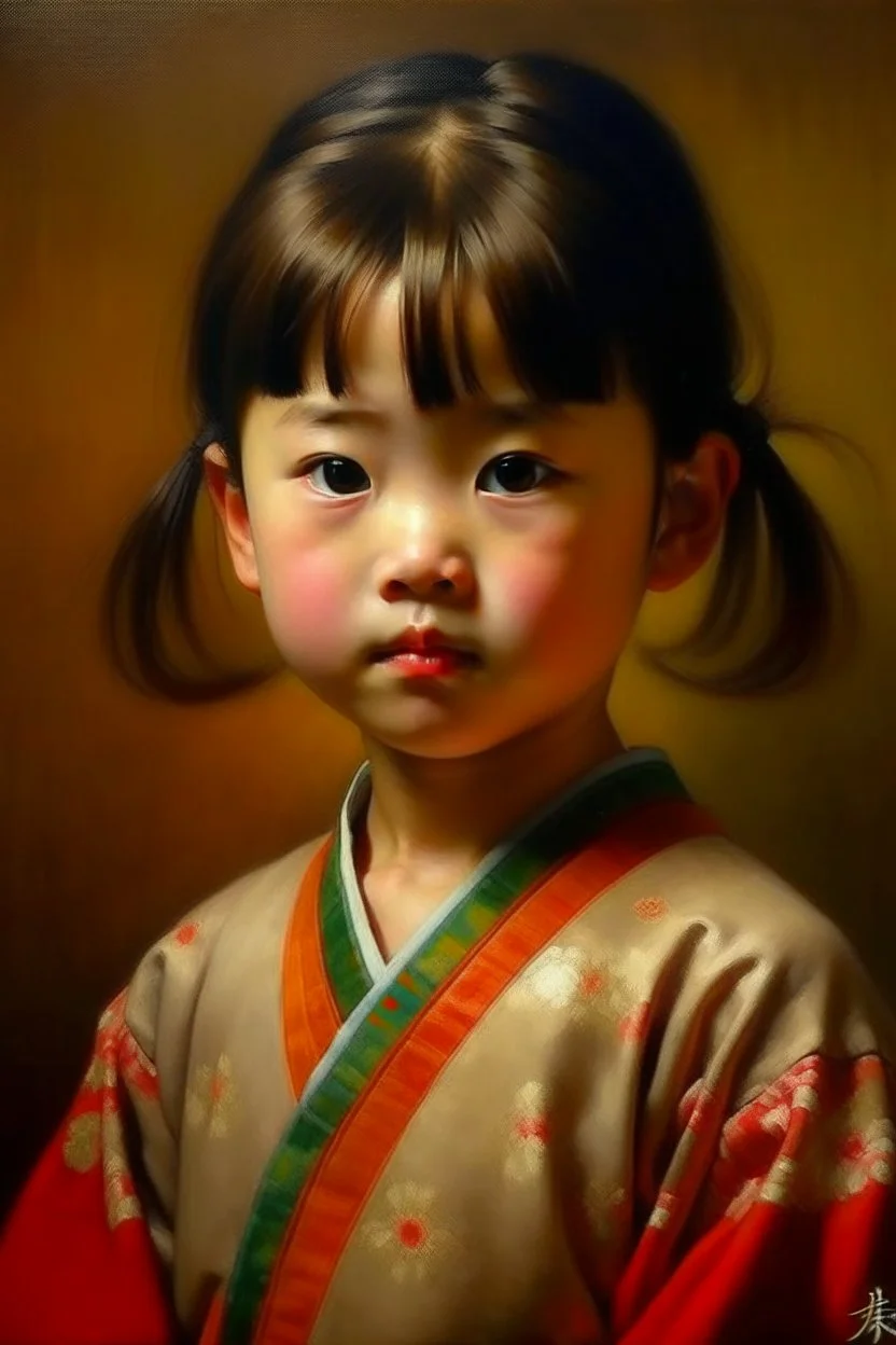 japanese little girl from the front portret painting neoclassism