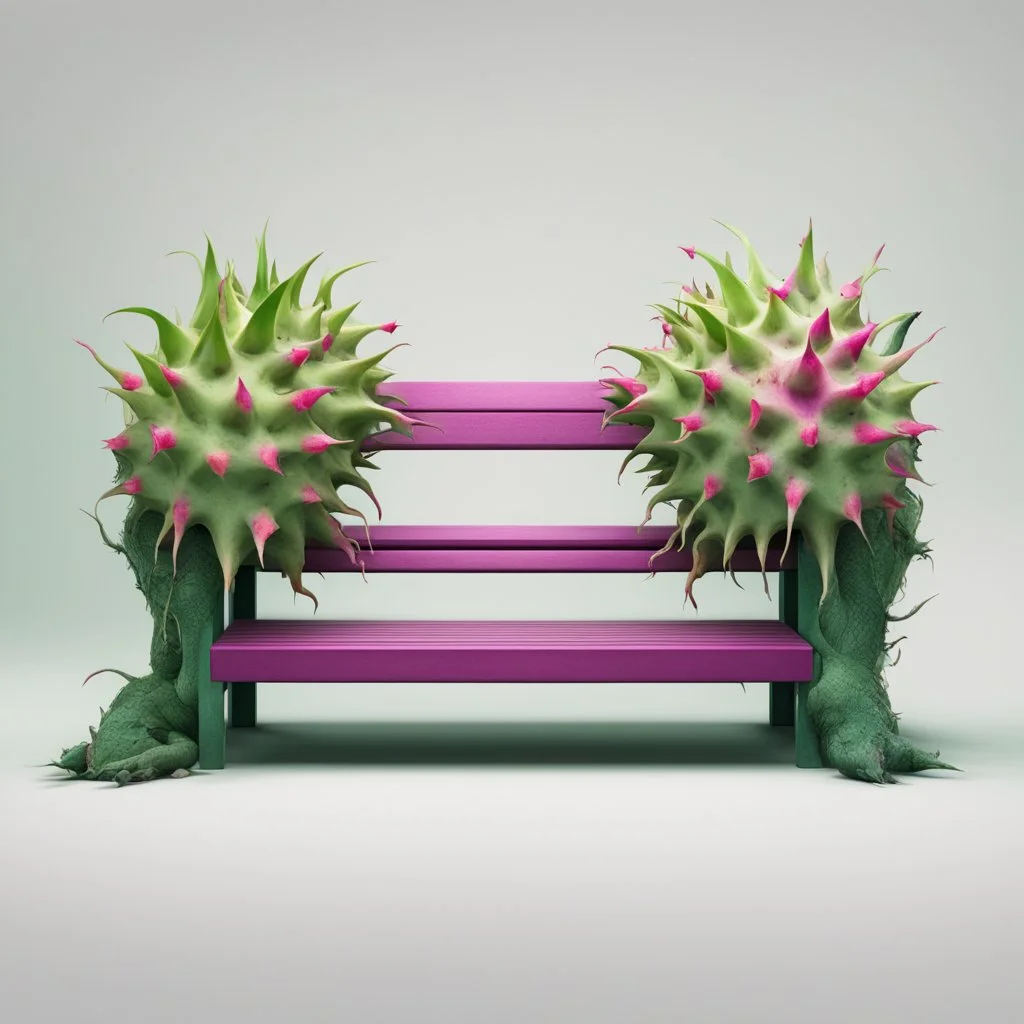 A bench in the colors of the dragon fruit with green on a light background to remove