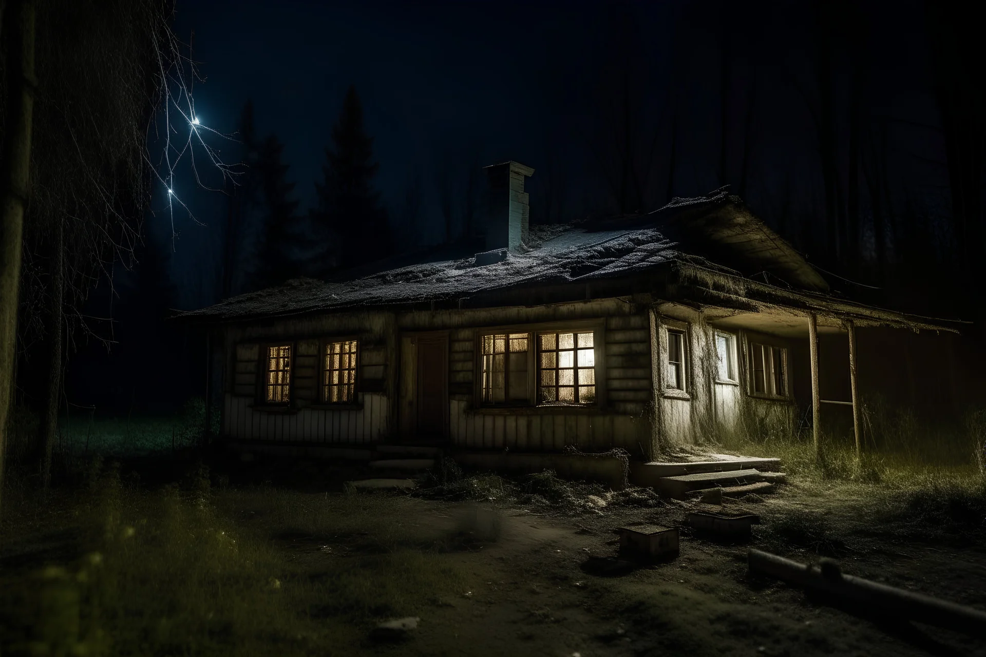 заброшенный дом в чернобыле ночью