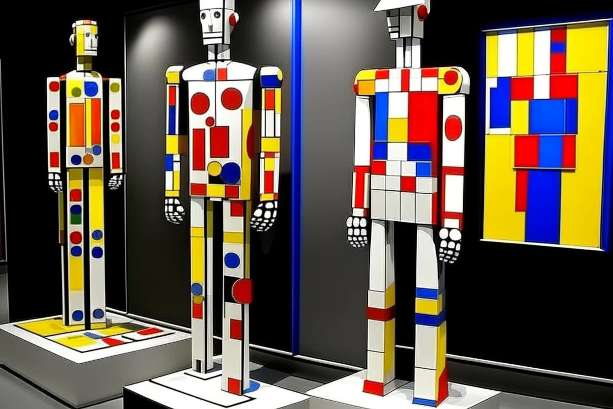 A robotic circus and carnival painted by Piet Mondrian