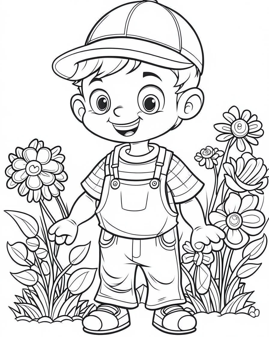 play cartoons coloring pages , no black color, no no flower, b/w outline art for kids coloring book page, Kids coloring pages, full white, kids style, white background, whole body, Sketch style, full body (((((white background))))), only use the outline., cartoon style, line art, coloring book, clean line art, white background, Sketch style