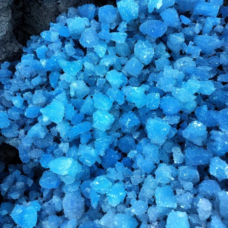 blue crystals, in a foggy cave